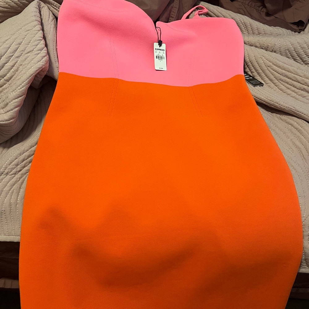 Express Strapless Pink and Orange Dress